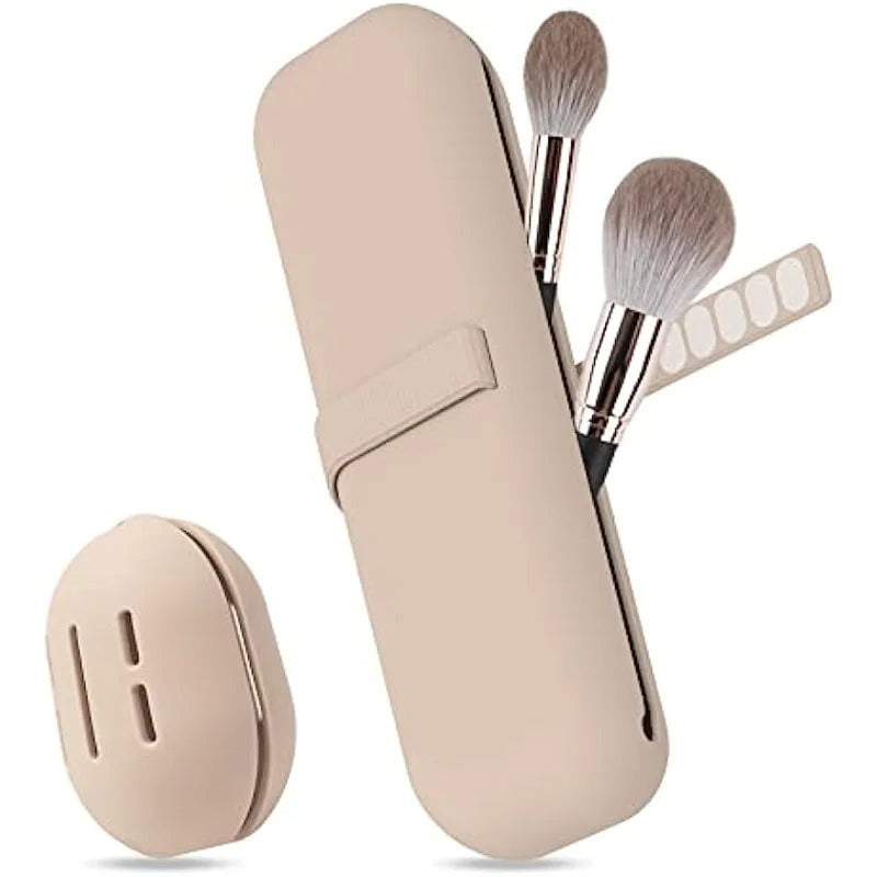 Travel Makeup Brush Holder, Silicone Cosmetic Brushes Bag, Makeup Sponge Case Portable Waterproof Makeup Tools for Women & Girls